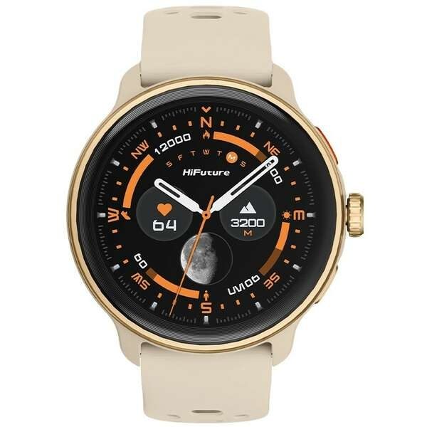 Смарт часовник HiFuture Vela Latte, 1.43" AMOLED, GPS + компас + висотомер, 466*466, локална музика, AI треньор, Bluetooth разговори, 5ATM водоустойчив, сензор за пулс и кислород в кръвта, до 10 дни батерия
