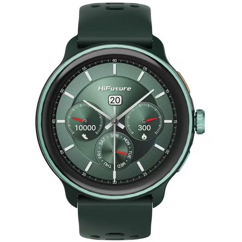 Смарт часовник HiFuture Vela Dark Green, 1.43" AMOLED, GPS + компас + висотомер, 466x466, локална музика, AI треньор, двуядрен процесор, Bluetooth разговори, 5ATM водоустойчив, сърдечен пулс и кръвен кислород, до 10 дни
