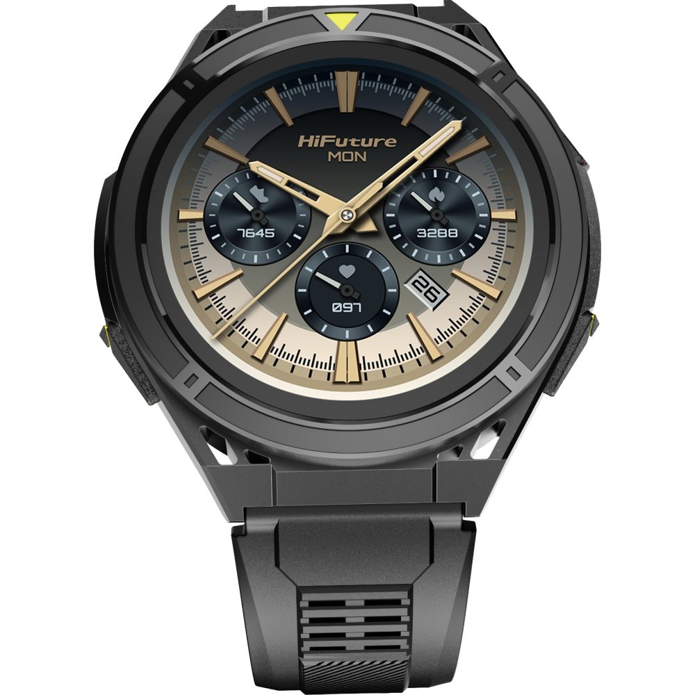 Смарт часовник HiFuture Active Black Yellow, 1.43" AMOLED, двубандов GPS, Bluetooth разговори, водоустойчивост 5ATM