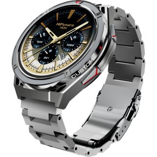 Смарт часовник HiFuture Active Silver, 1.43" AMOLED, двубандов GPS + компас + алтиметър 466x466, захранван от Dual Core и Syntra AI, Bluetooth разговори, 5ATM водоустойчивост, 24/7 истински сензор за сърдечен ритъм и кислород в кръвта, до 10 дни ежедневна употреба