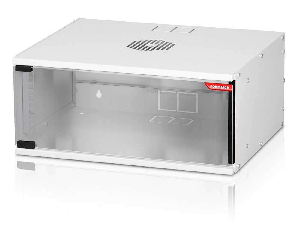 Formrack 19" стенен шкаф 4U SOHO 512/400mm, височина: 225mm, товароносимост: 50kg., врата от закалено стъкло, 19" предни релси