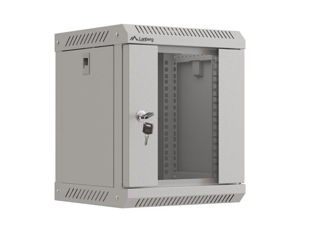LANBERG комуникационен шкаф 10" стенен 6U/300x300 (плосък пакет) със стъклена врата, сив