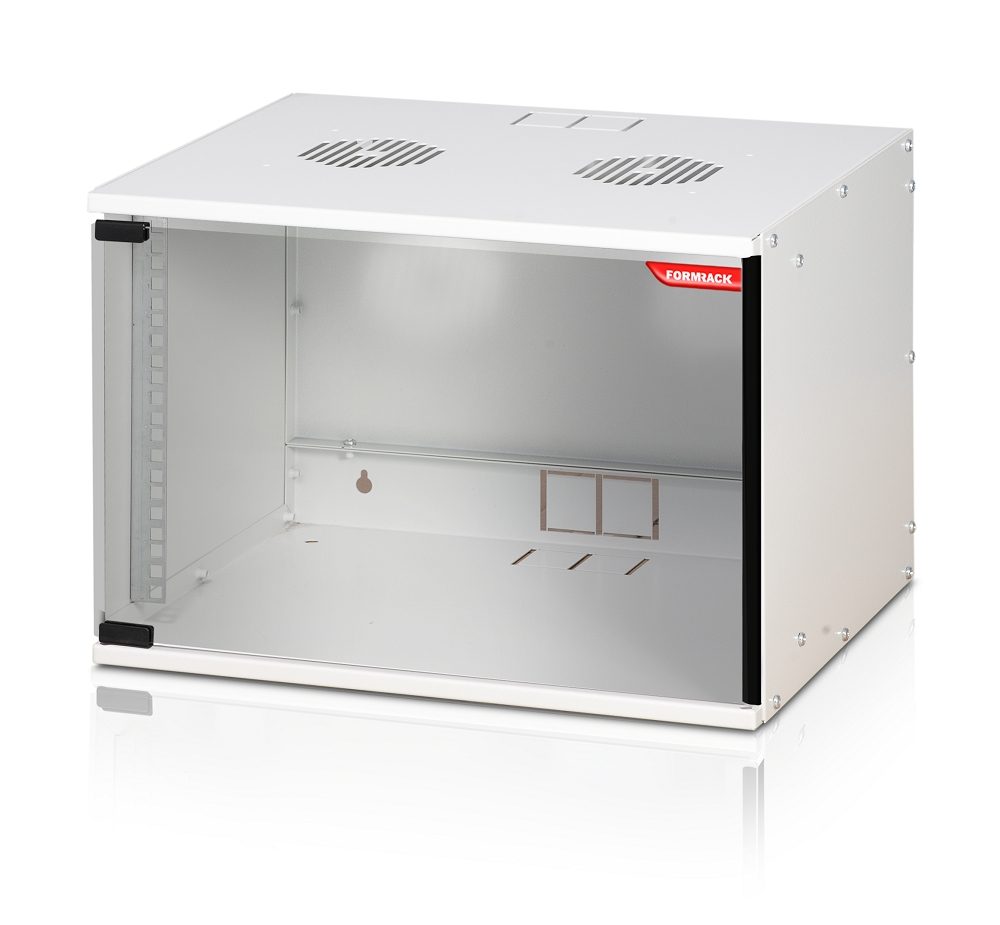 Formrack 19" стенен комуникационен шкаф 7U SOHO 512/400mm, височина: 358mm, товароносимост: 50kg., врата от закалено стъкло, 19" предни водачи