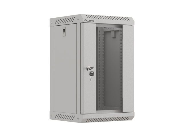 Lanberg комуникационен шкаф 10" за стенен монтаж 9U/300x300 (разглобяем) със стъклена врата, сив