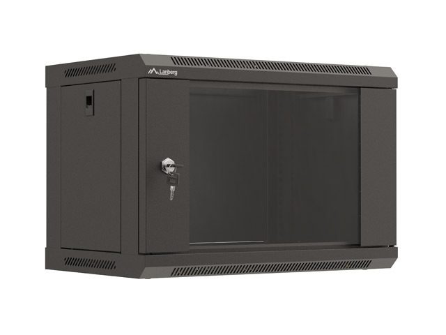 Lanberg rack cabinet 19" wall-mount 6U/540x350 (flat pack) with glass door black