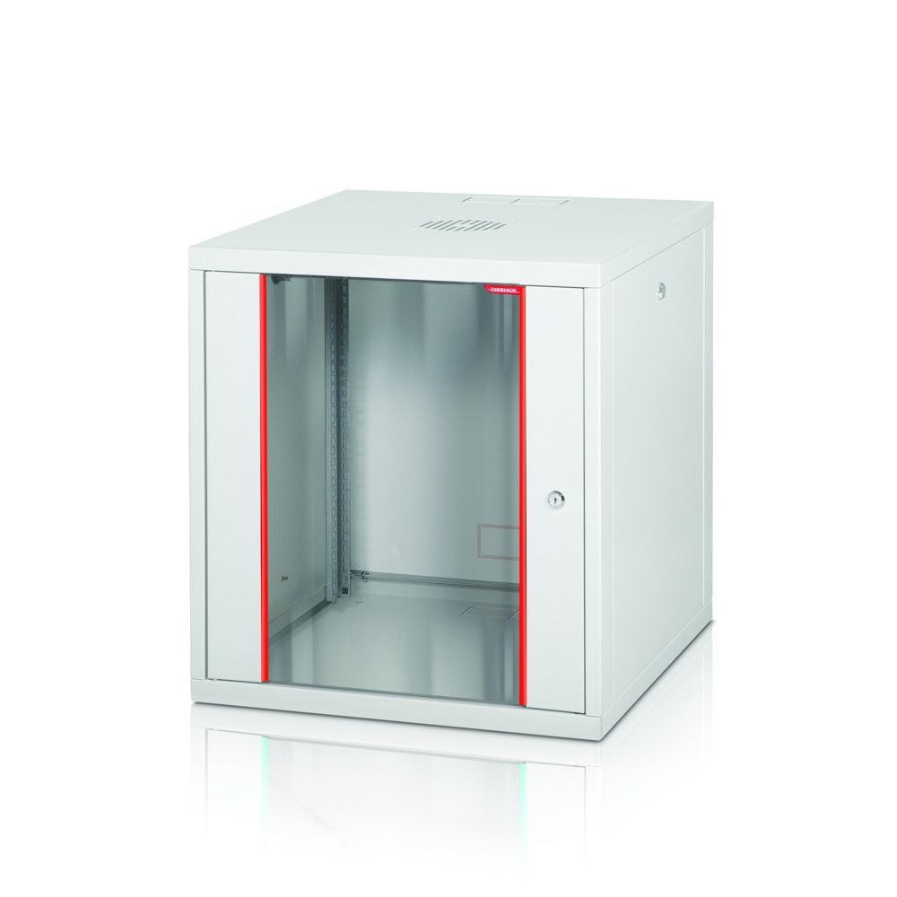 Formrack 19" стенен шкаф 7U 555/560mm, подвижни заключващи се странични панели, височина: 371mm, товароносимост: 100kg., врата от закалено стъкло, 19" предни и задни релси