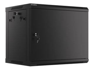 LANBERG комуникационен шкаф 19" за стенен монтаж 9U/600x450 за самостоятелно сглобяване с метална врата, черен (плосък пакет)