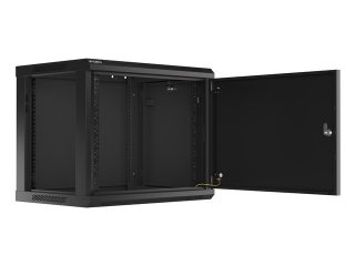LANBERG комуникационен шкаф 19" за стенен монтаж 9U/600x450 за самостоятелно сглобяване с метална врата, черен (плосък пакет)
