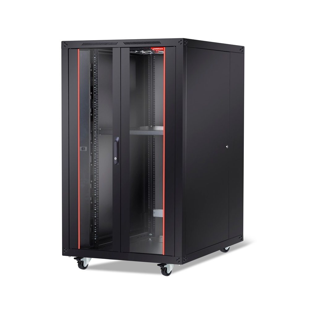 Formrack 19" свободностоящ шкаф 26U 800/800mm, височина: 1384 mm, товароносимост: 600 kg, предна врата от закалено стъкло, отварящи се заключващи се страни и гръб (не включва колелца/крака)