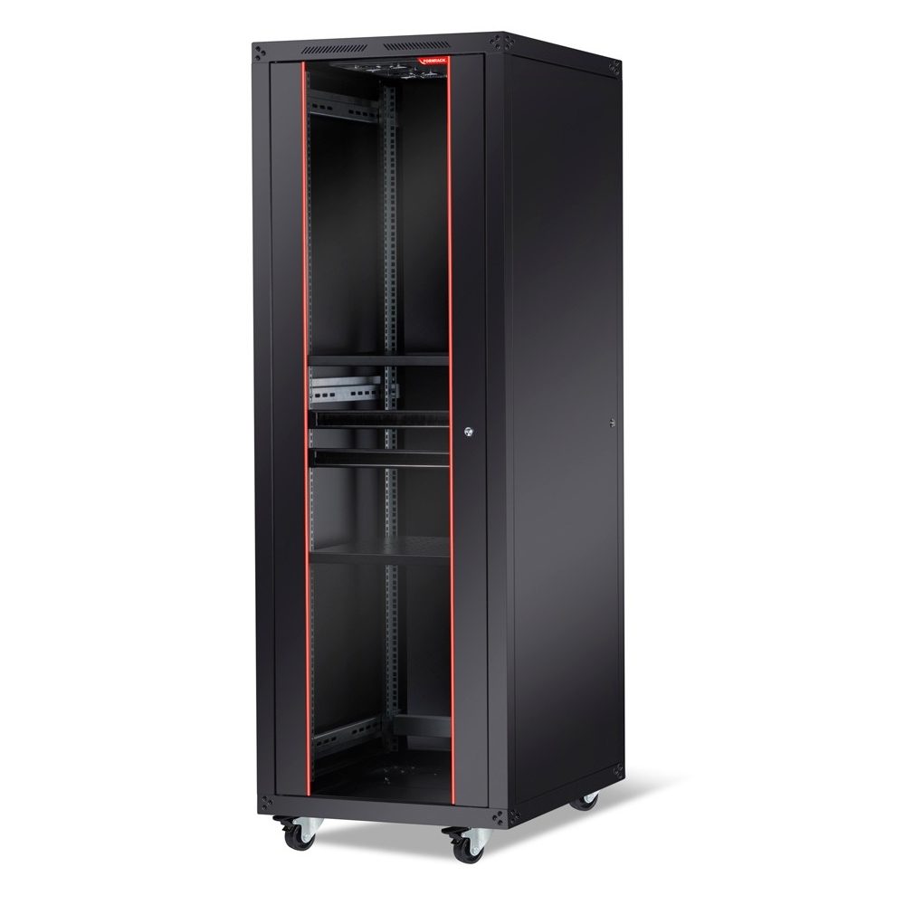 Formrack 19" свободностоящ шкаф 42U 600/800mm, височина: 2096 mm, товароносимост: 600 kg, предна врата от закалено стъкло, отваряеми заключващи се страни и заден панел (не включва колела/крака)