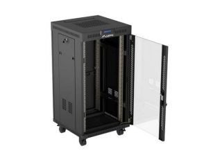 Lanberg Rack Cabinet 19" Free-Standing 22U/600X600 (Flat Pack) With Glass Door LCD Black V2