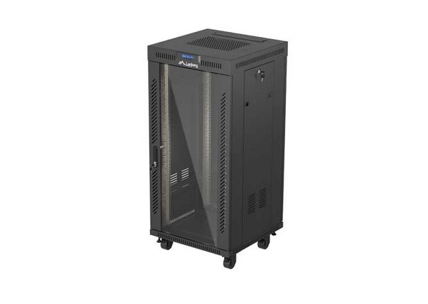 Lanberg Rack Cabinet 19" Free-Standing 24U/600X600 (Flat Pack) With Glass Door LCD Black V2