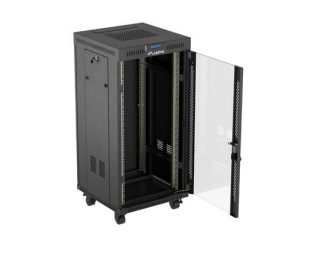 Lanberg Rack Cabinet 19" Free-Standing 24U/600X600 (Flat Pack) With Glass Door LCD Black V2