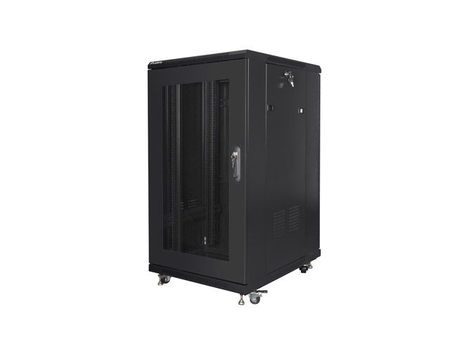 LANBERG комуникационен шкаф 19" свободностоящ 22U/600x800 (плосък пакет) с мрежеста врата, черен