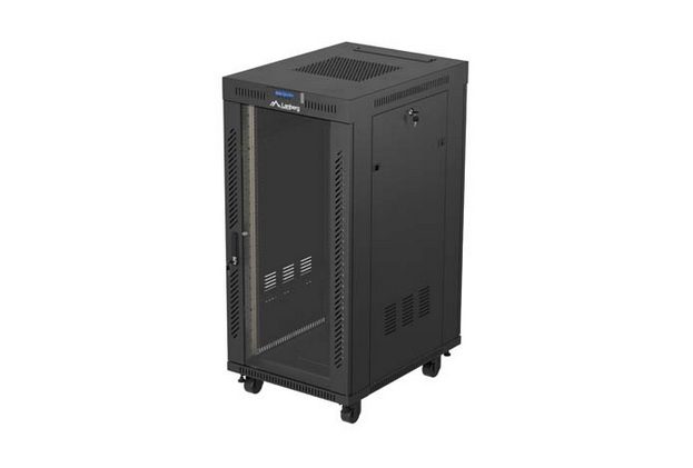 Lanberg Rack Cabinet 19" Free-Standing 24U/600X800 (Flat Pack) With Glass Door LCD Black V2