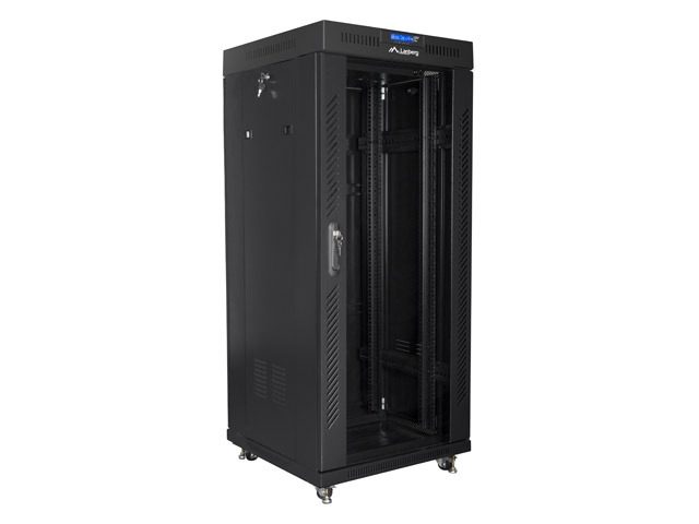 Lanberg rack cabinet 19" free-standing 27U / 600x600 self-assembly flat pack with glass door LCD, black