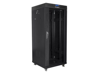 Lanberg rack cabinet 19" free-standing 27U / 600x600 self-assembly flat pack with glass door LCD, black