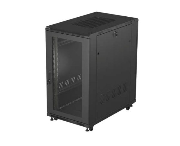 LANBERG Сървърен шкаф 19" свободностоящ 22U/600X1000 (Flat Pack) с мрежеста врата, черен