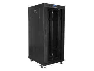 Lanberg rack cabinet 19" free-standing 27U / 600x800 self-assembly flat pack with glass door LCD, black