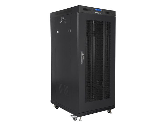 LANBERG шкаф 19" свободностоящ 27U / 600x800, самостоятелно сглобяем, с мрежеста врата LCD, черен