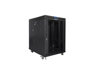 LANBERG комуникационен шкаф 19" свободностоящ 15U/800x1000 (плосък пакет) със стъклена врата lcd черен v2