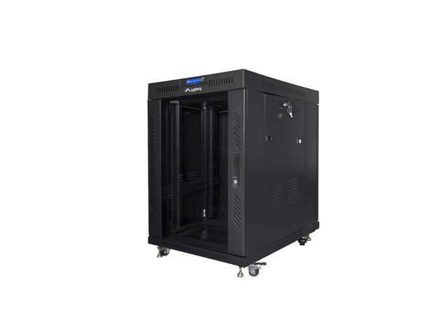 LANBERG комуникационен шкаф 19" свободностоящ 15U/800x1000 (плосък пакет) със стъклена врата lcd черен v2