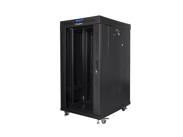 LANBERG шкаф 19" свободностоящ 22U/800x800 (плосък пакет) със стъклена врата lcd черен v2
