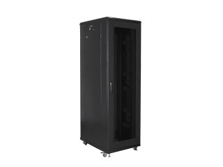 LANBERG сървърен шкаф 19" свободностоящ 42U / 800x800 самостоятелно сглобяем плосък пакет с мрежеста врата, черен