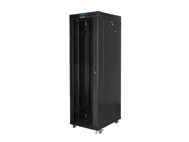 LANBERG комуникационен шкаф 19" свободностоящ 42U/800x800 (плосък пакет) със стъклена врата lcd черен v2