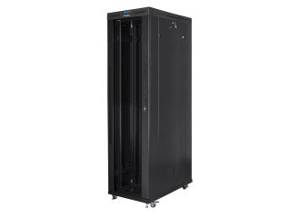 LANBERG комуникационен шкаф 19" свободностоящ 47U/800x1200 (плосък пакет) със стъклена врата LCD черен v2