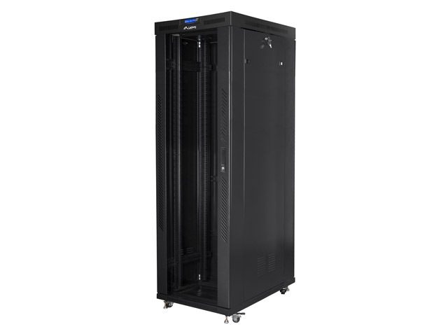 LANBERG комуникационен шкаф 19" свободностоящ 42U/800x1000 (плосък пакет) със стъклена врата LCD черен v2