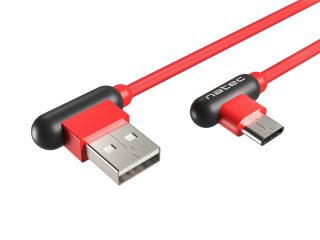 Кабел Natec USB-C(M) -> USB-A (M) 2.0, 1м, ъглов ляво/дясно, Червен