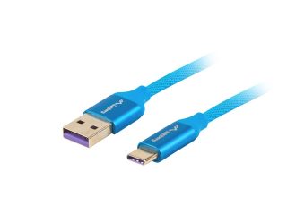 Lanberg USB-C (M) към USB-A (M) 2.0 кабел 1м, син premium 5A