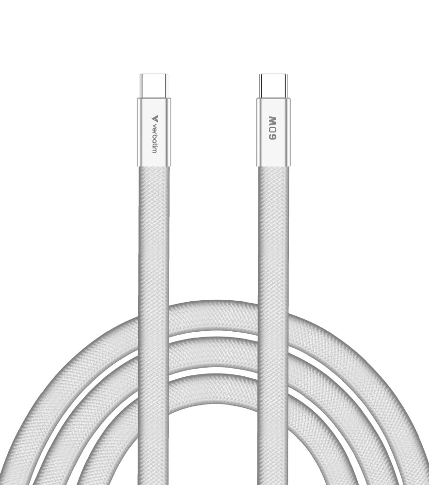 Verbatim Sync & Charge SoftTouch USB-C към USB-C кабел 60W 120 cm - Бял