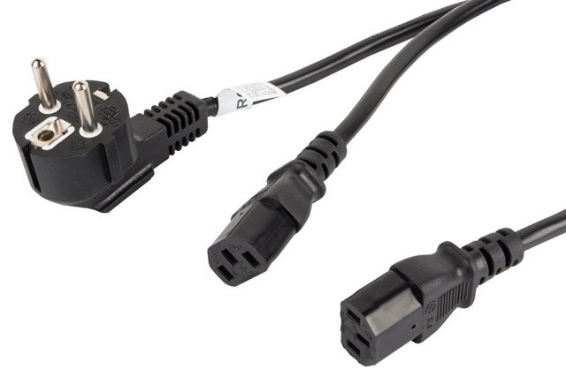 Lanberg CEE 7/7 -> 2X IEC 320 C13 захранващ кабел 2m VDE, черен