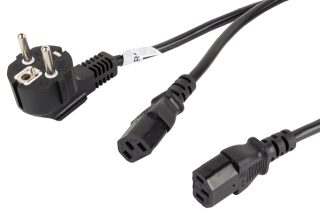 Lanberg CEE 7/7 -> 2X IEC 320 C13 захранващ кабел 2m VDE, черен