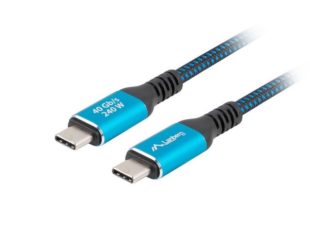 LANBERG USB-C M/M 4.0 кабел 2м 240W 8K 60Hz черен-син