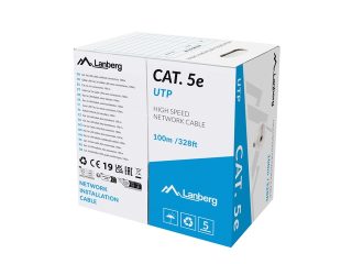 LANBERG мрежов кабел CAT.5e UTP 100m плътна мед, сив, fluke passed