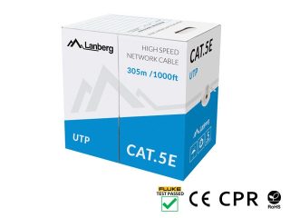 Lanberg LAN кабел CAT.5e U/UTP 305м плътна мед, сив, CPR + преминал Fluke тест