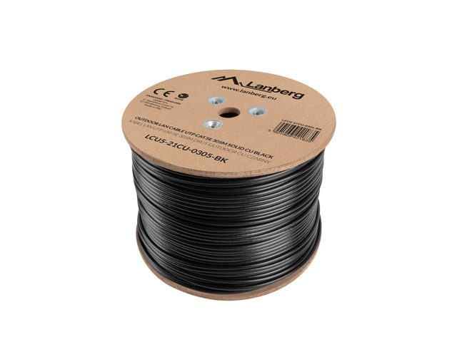 Lanberg LAN кабел UTP Cat.5e 305m Outdoor Solid CU Fluke Passed, черен
