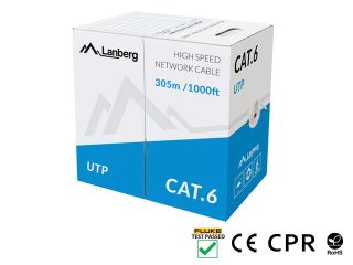 Lanberg LAN кабел CAT.6 UTP 305м масивна мед, сив, CPR + Fluke Passed