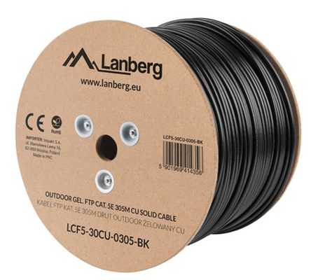 Lanberg външен LAN кабел гел-напълнен FTP CAT.5E 305m плътен CU, сив