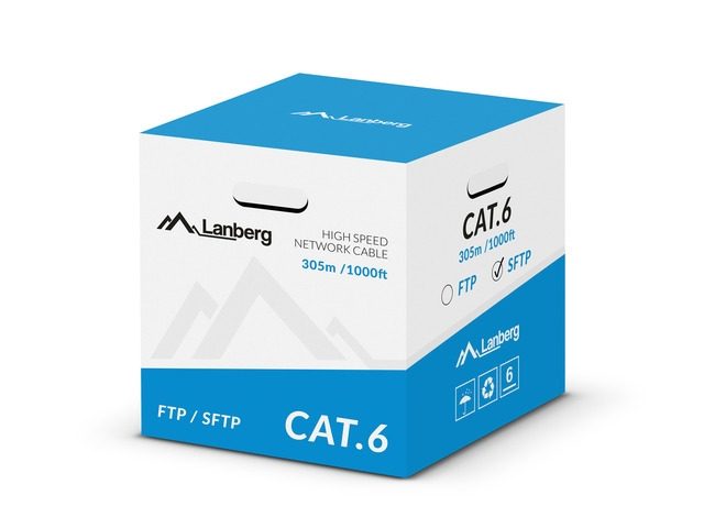 Lanberg LAN кабел CAT.6 SFTP 305m плътна мед сив CPR + Fluke passed