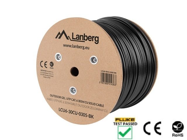 Lanberg LAN кабел CAT.6 UTP 305m плътен outdoor gel-filled CU черен fluke passed