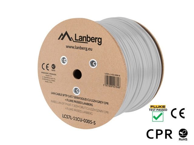Lanberg LAN кабел CAT.7 SFTP 305m плътна мед LSZH сив CPR + Fluke passed