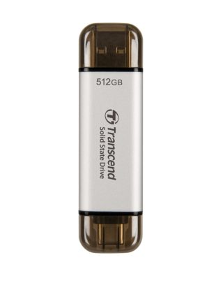 Transcend 512GB, външен SSD, ESD310S, USB 10Gbps, Type C/A, сребрист