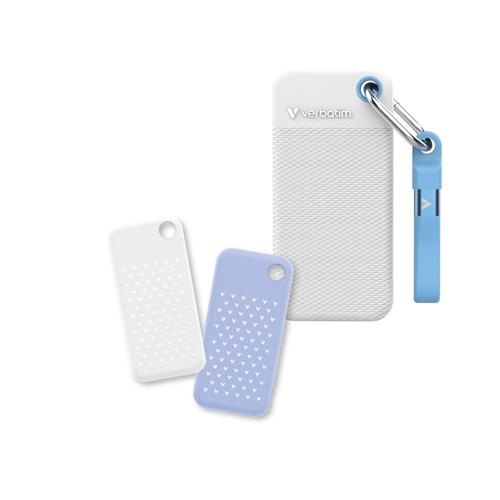 Verbatim Pocket SSD USB 3.2 Gen 2 1TB White/Light Blue с два гумени калъфа
