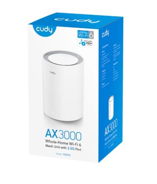 Cudy M3000 (1-Pack) AX3000 Wi-Fi 6 Mesh 2.5G Solution Dual-Band 2402Mbps at 5GHz + 574Mbps at 2.4GHz