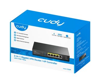 Cudy C200P 2-IN-1 AP контролер, 1 Gigabit Ethernet + 4 Gigabit PoE+ PSE порта + 1 USB 3.0, PSE изход до 30 вата на порт