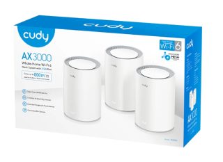 Cudy M3000 (3-Pack) AX3000 Wi-Fi 6 Mesh рутер, 2402Mbps на 5GHz + 574Mbps на 2.4GHz